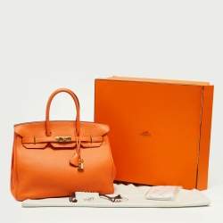 Pre Owned Hermes Orange Togo Leather Gold Finish Birkin 35 Bag