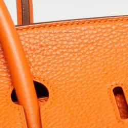 Pre Owned Hermes Orange Togo Leather Gold Finish Birkin 35 Bag