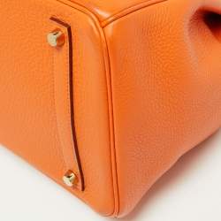 Pre Owned Hermes Orange Togo Leather Gold Finish Birkin 35 Bag