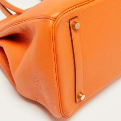 Pre Owned Hermes Orange Togo Leather Gold Finish Birkin 35 Bag