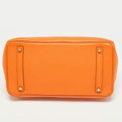 Pre Owned Hermes Orange Togo Leather Gold Finish Birkin 35 Bag
