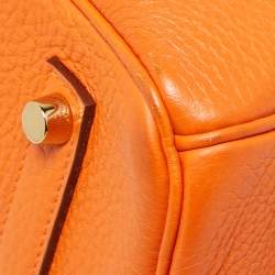 Pre Owned Hermes Orange Togo Leather Gold Finish Birkin 35 Bag