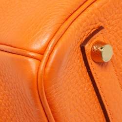 Pre Owned Hermes Orange Togo Leather Gold Finish Birkin 35 Bag