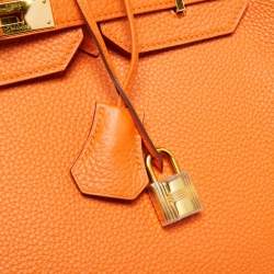 Pre Owned Hermes Orange Togo Leather Gold Finish Birkin 35 Bag