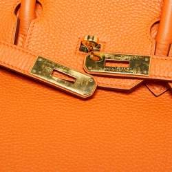 Pre Owned Hermes Orange Togo Leather Gold Finish Birkin 35 Bag