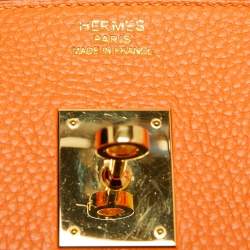 Pre Owned Hermes Orange Togo Leather Gold Finish Birkin 35 Bag