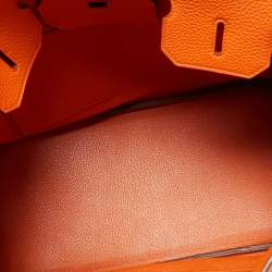 Pre Owned Hermes Orange Togo Leather Gold Finish Birkin 35 Bag