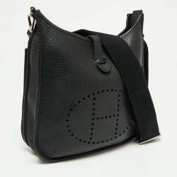 Pre Owned Hermes Black Clemence Leather Evelyne III PM Bag