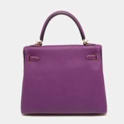 Pre Owned Hermes Anemone/Bleu Nuit Togo Leather Gold Finish Kelly Retourne 25 Bag