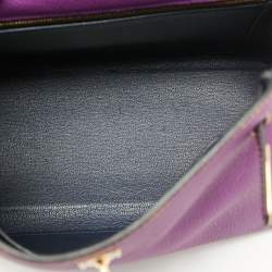Pre Owned Hermes Anemone/Bleu Nuit Togo Leather Gold Finish Kelly Retourne 25 Bag
