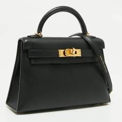 Hermès Noir Swift Leather Gold Finish Mini II Kelly Sellier Bag