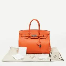 Hermès  Feu Togo Leather Palladium Finish Birkin 35 Bag