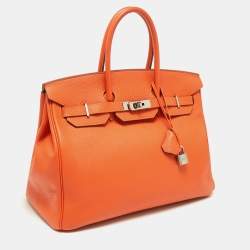Hermès  Feu Togo Leather Palladium Finish Birkin 35 Bag
