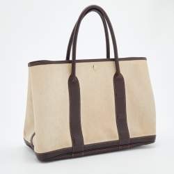 Hermes Beige/Brown Toile And Negonda Leather Garden Party 36 Bag