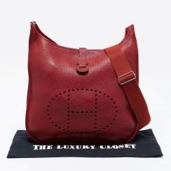 Pre Owned Hermes Rouge Garance Togo Leather Evelyne III TGM Bag
