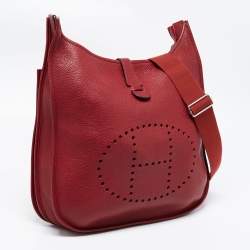 Pre Owned Hermes Rouge Garance Togo Leather Evelyne III TGM Bag