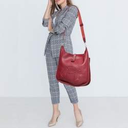 Pre Owned Hermes Rouge Garance Togo Leather Evelyne III TGM Bag