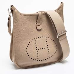 Pre Owned Hermes Gris Tourterelle Taurillon Clemence Leather Evelyne III PM Bag