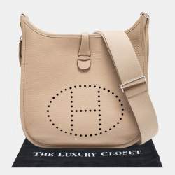 Pre Owned Hermes Gris Tourterelle Taurillon Clemence Leather Evelyne III PM Bag