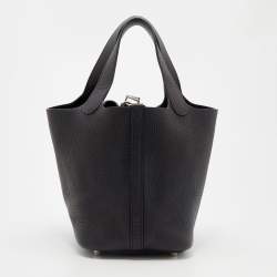 Pre Owned Hermes Black Clemence Leather Picotin Lock 18 Bag