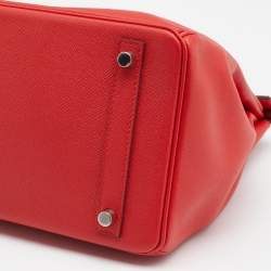 Pre Owned Hermès Geranium Epsom Leather Palladium Finish Birkin 30 Bag