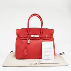 Pre Owned Hermès Geranium Epsom Leather Palladium Finish Birkin 30 Bag