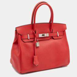 Pre Owned Hermès Geranium Epsom Leather Palladium Finish Birkin 30 Bag