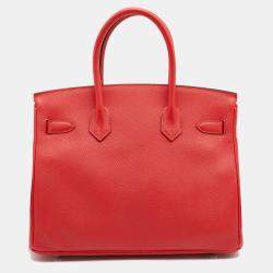 Pre Owned Hermès Geranium Epsom Leather Palladium Finish Birkin 30 Bag