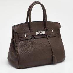 Hermes Chocolat Taurillon Clemence Leather Palladium Finish Birkin 30 Bag