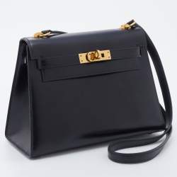 Hermes Black Box Calf Leather Mini Kelly Sellier Shoulder Bag