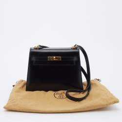 Hermes Black Box Calf Leather Mini Kelly Sellier Shoulder Bag
