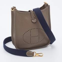 Hermes Etoupe Clemence Leather Evelyne TPM Bag