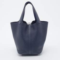Pre Owned Hermes Bleu Nuit/Bleu Encre Togo Leather Picotin Lock 18 Bag