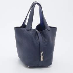 Pre Owned Hermes Bleu Nuit/Bleu Encre Togo Leather Picotin Lock 18 Bag