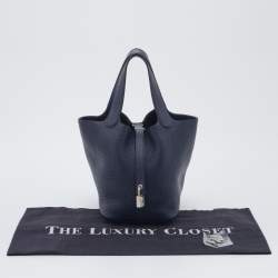 Pre Owned Hermes Bleu Nuit/Bleu Encre Togo Leather Picotin Lock 18 Bag