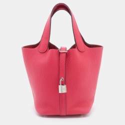 Hermes 18cm Bi-Color Rouge Tomate/Rose Elegante Clemence Leather Palladium  Plated Picotin Lock Bag - Yoogi's Closet
