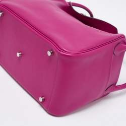 Pre Owned Hermes Rose Pourpre Evercolor Leather Palladium Finish Lindy 30 Bag