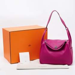 Pre Owned Hermes Rose Pourpre Evercolor Leather Palladium Finish Lindy 30 Bag