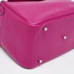 Pre Owned Hermes Rose Pourpre Evercolor Leather Palladium Finish Lindy 30 Bag