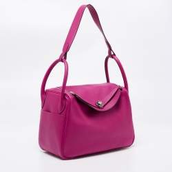 Pre Owned Hermes Rose Pourpre Evercolor Leather Palladium Finish Lindy 30 Bag