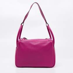 Pre Owned Hermes Rose Pourpre Evercolor Leather Palladium Finish Lindy 30 Bag