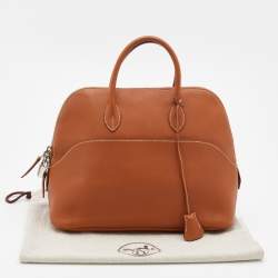 Pre Owned Hermès Gold Swift Leather Palladium Plated Web Bolide 1923 Bag