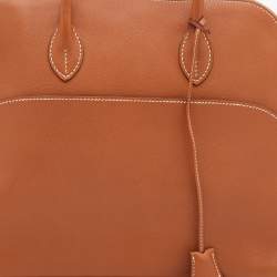 Pre Owned Hermès Gold Swift Leather Palladium Plated Web Bolide 1923 Bag