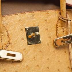 Pre Owned Hermes Natural Ostrich Gold Finish Birkin 40 Bag