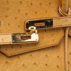 Pre Owned Hermes Natural Ostrich Gold Finish Birkin 40 Bag