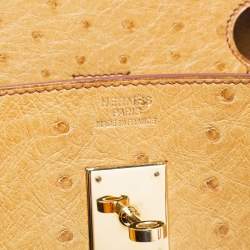 Pre Owned Hermes Natural Ostrich Gold Finish Birkin 40 Bag