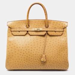 Pre Owned Hermes Natural Ostrich Gold Finish Birkin 40 Bag