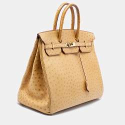 Pre Owned Hermes Natural Ostrich Gold Finish Birkin 40 Bag