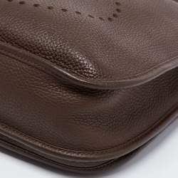 Pre Owned Hermes Chocolat Clemence Leather Evelyne III PM Bag
