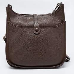 Pre Owned Hermes Chocolat Clemence Leather Evelyne III PM Bag